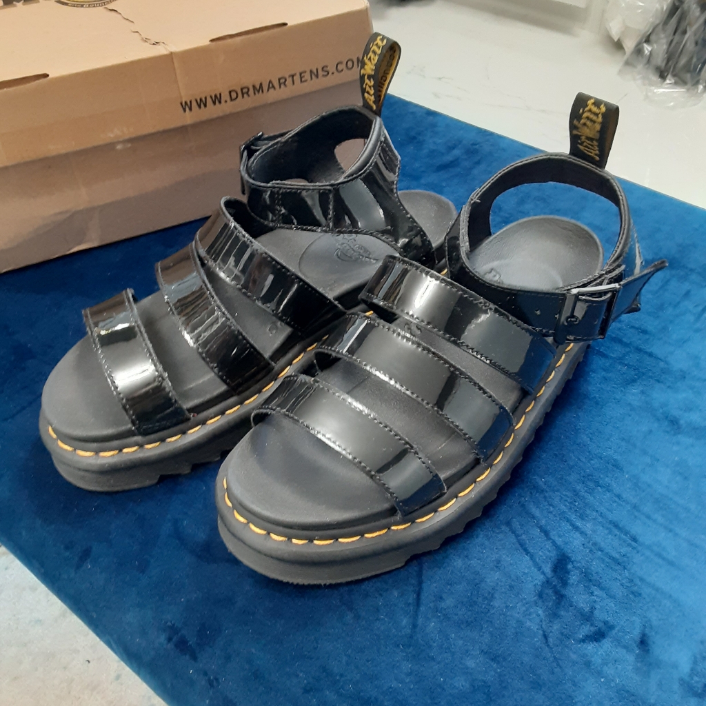 Black Patent Doc Martens Blaire Sandals Wedges